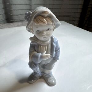 Vintage Handcrafted Porcelain Figurine Boy With Hat Made In Japan